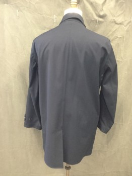 Mens, Coat, Trenchcoat, RALPH LAUREN, Midnight Blue, Polyester, Viscose, Solid, XL, 44, Button Front, Hidden Placket, Collar Attached, Long Sleeves, Snap Tab Cuff, 2 Pockets