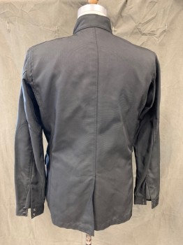 Mens, Casual Jacket, MTO, Black, Synthetic, Solid, 44R, Synthetic Basketweave, Zip/Snap Front, Stand Collar with Snap Tab, 2 Flap Pockets, Long Sleeves, Snap Cuff, Suede Leather Inside Collar