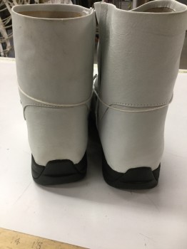 Mens, Sci-Fi/Fantasy Boots , MTO, White, Gray, Black, Leather, Rubber, Color Blocking, 10.5, Inner Zip, White with Gray Piping, Black Sole