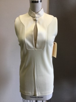 Womens, Top, GUCCI, Cream, Rayon, Silk, Solid, XS, Sleeveless, Collar Band, Key Hole Neck, Pull Over