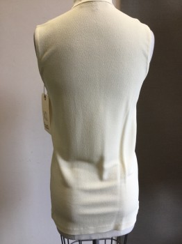 Womens, Top, GUCCI, Cream, Rayon, Silk, Solid, XS, Sleeveless, Collar Band, Key Hole Neck, Pull Over