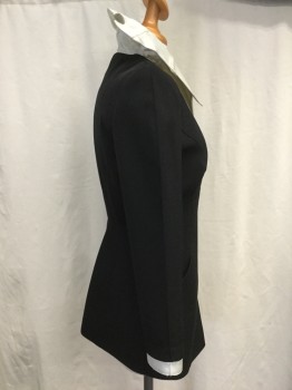 Womens, Evening Jacket, THIERRY MUGLER, Black, White, Wool, Silk, Color Blocking, W26, B36, H37, Nicely Tailored, Snap Front, Long Sleeves with Faux Cuffs, 2 Pockets, Rounded Empire Waist, Wired Satin Novelty Collar Like a Flower Drops Into V-neck, Pretty Great, Blazer