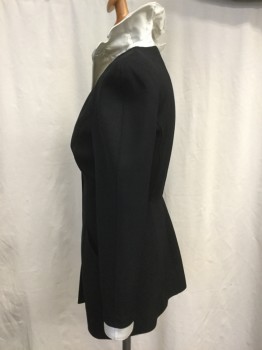 Womens, Evening Jacket, THIERRY MUGLER, Black, White, Wool, Silk, Color Blocking, W26, B36, H37, Nicely Tailored, Snap Front, Long Sleeves with Faux Cuffs, 2 Pockets, Rounded Empire Waist, Wired Satin Novelty Collar Like a Flower Drops Into V-neck, Pretty Great, Blazer