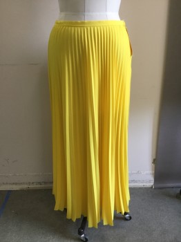 Womens, Skirt, Long, & OTHER STORIES, Yellow, Polyester, Solid, 10, Side Zipper, Knife Pleats,