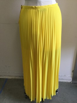 Womens, Skirt, Long, & OTHER STORIES, Yellow, Polyester, Solid, 10, Side Zipper, Knife Pleats,