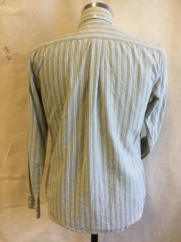 LEVI'S, Sage Green, White, Slate Gray, Cotton, Stripes - Vertical , Oxford Weave, Long Sleeve Button Front, Collar Attached, Button Down Collar, 1 Pocket