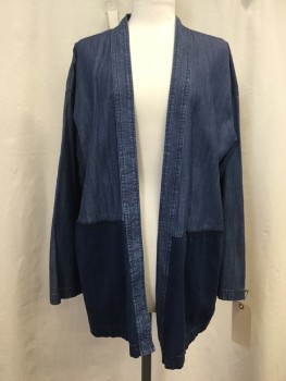 Womens, Casual Jacket, EILEEN FISHER, Denim Blue, Tencel, Cotton, Solid, S, Open Front, No Closure