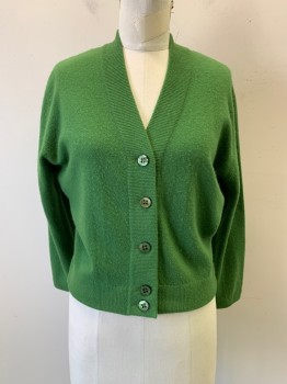 Womens, Sweater, HADLEY CASHMERE, Green, Cashmere, Solid, W 26, B 34, Long Sleeves, V-neck, Cardigan,