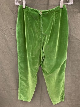 Womens, Pants, ALFRED PAGUETTE, Green, Cotton, Solid, W 28, Velvet, High-Waisted, Back Zip, Tapered
