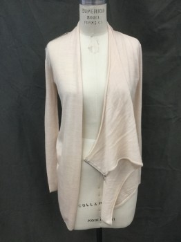 ALL SAINTS, Peach Orange, Wool, Solid, Light Peach, Open Front with Shoulder Zipper, Asymmetrical Hem, Ribbed Long Sleeves, Sleeve Vents at Hem