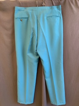 SANSABELT, Steel Blue, Polyester, Solid, Zip Front, Extended Waistband with Button, 4 Pockets, Flat Front