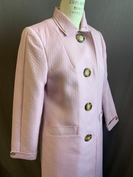 Womens, Coat, PERRY ELLIS, Mauve Pink, Polyester, Sz.6, Self Pattern Embossed Texture with Scallopped Teardrop Shapes, Single Breasted, 4 Oversized Tortoise Shell Buttons, Double Layered Collar Attached, 2 Welt Pockets