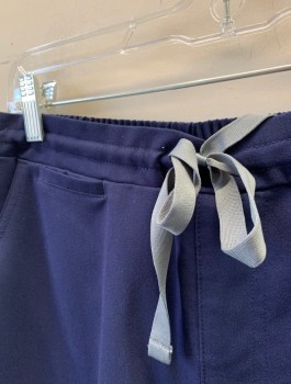 FIGS, Navy Blue, Polyester, Rayon, Solid, Elastic and Drawstring Waist with Gray Knit Drawstring, 8+ Pockets Including a Small Watch Pocket and Cargo Pockets at Hips