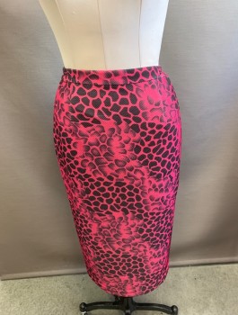Womens, Suit, Skirt, N/L, Pink, Fuchsia Pink, Black, Polyester, Rayon, Animal Print, 28 W, Bk Vent, Waistband with Elastic