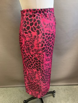 Womens, Suit, Skirt, N/L, Pink, Fuchsia Pink, Black, Polyester, Rayon, Animal Print, 28 W, Bk Vent, Waistband with Elastic