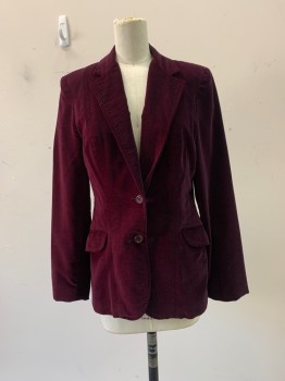 Womens, Blazer, N/L, Red Burgundy, Polyester, Solid, B34, Single Breasted, 2 Buttons, Notched Lapel, 2 Pockets, Velour