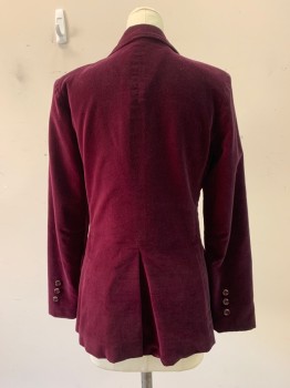 Womens, Blazer, N/L, Red Burgundy, Polyester, Solid, B34, Single Breasted, 2 Buttons, Notched Lapel, 2 Pockets, Velour