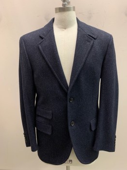 Mens, Sportcoat/Blazer, BOSS, Dk Blue, Wool, Heathered, 42R, Single Breasted, 2 Buttons, Notched Lapel, 3 Pockets,