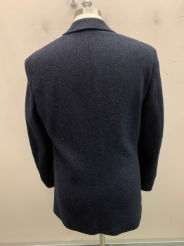 Mens, Sportcoat/Blazer, BOSS, Dk Blue, Wool, Heathered, 42R, Single Breasted, 2 Buttons, Notched Lapel, 3 Pockets,
