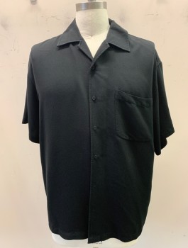 Mens, Casual Shirt, EIGHTY EIGHT, Black, Rayon, Polyester, Solid, L, S/S, Button Front, C.A., 1 Pocket,