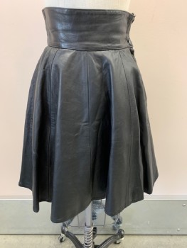 Womens, Skirt, N/L, Black, Leather, Solid, W 24, 2" Waist Band, Side Zip/snap, 8 Panels, 2 Welt Pocket,