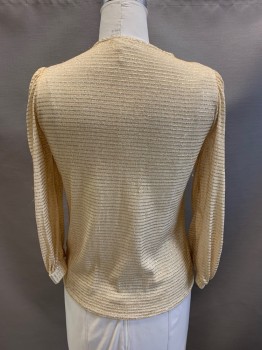 Womens, Evening Tops, ANTHONY RICHARDS, Gold Metallic, Beige, Acetate, Nylon, 2 Color Weave, B: 38, High Neck, Cowl Front, L/S