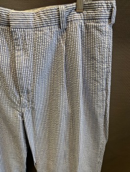 Mens, Casual Pants, JOS A BANK, Blue, White, Cotton, Stripes - Vertical , 42/30, Side Pockets, Zip Front, Pleated Front, 2 Welt Pockets