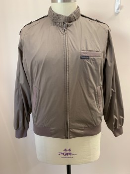 Mens, Windbreaker, MEMBER'S ONLY, Taupe, Poly/Cotton, 44, Mock Neck, Tab With Snap Buttons At Collar, Zip Front, 3 Pockets, Epaulets