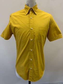 Mens, Casual Shirt, ANTO, Mustard Yellow, Polyester, Cotton, Solid, N:15, S/S, Button Front, Collar Attached, Chest Pocket
