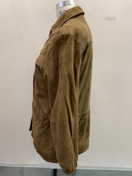 Mens, Jacket, BOSTON HARBOUR, Brown, Suede, Solid, 38, Zip And Button Front, 2 Flap Pocket, C.A., Elastic Cuffs, Front And Back Yoke