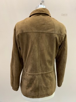 Mens, Jacket, BOSTON HARBOUR, Brown, Suede, Solid, 38, Zip And Button Front, 2 Flap Pocket, C.A., Elastic Cuffs, Front And Back Yoke