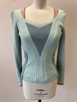 Womens, Sci-Fi/Fantasy Top, MTO, Sea Foam Green, Beige, Mint Green, Polyester, Textured Fabric, B32, L/S, Sweet Heart Neck Line,  Ribbed, with Mint Insets, CB Zip