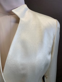 CHRISTIAN DIOR, Ivory White, Polyester, Acetate, Solid, Single Breasted, 1 Button, Mandarin/Nehru Collar, Shawl Lapel, 9 White Rhinestone Buttons, Down Sleeves *Missing One Button on Left Sleeve*,