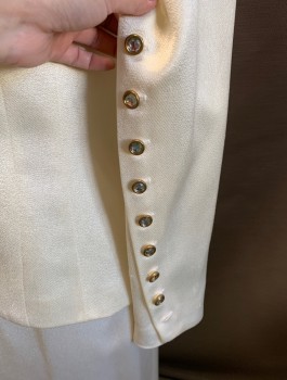 CHRISTIAN DIOR, Ivory White, Polyester, Acetate, Solid, Single Breasted, 1 Button, Mandarin/Nehru Collar, Shawl Lapel, 9 White Rhinestone Buttons, Down Sleeves *Missing One Button on Left Sleeve*,