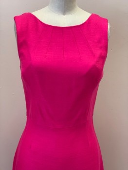 KATE SPADE, Hot Pink, Viscose, Solid, Sleeveless, Crew Neck, Pleated Bottom, Back Zip,