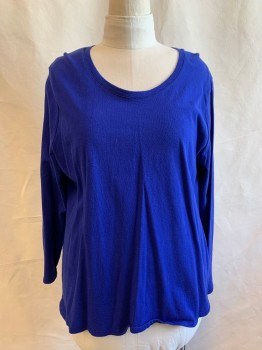 Womens, Top, HANES, Primary Blue, Cotton, Solid, 2 X, Crew Neck, Long Sleeves