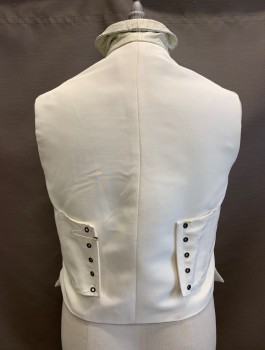 Mens, Historical Fiction Vest, N/L, White, Lt Gray, Gold, Silk, Abstract , 40, Brocade, Single Breasted, Stand Collar, Gray Textured Buttons, 2 Faux Welt Pockets, Lace Up in Back (Missing Laces), Regency Era