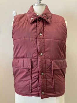 Mens, Vest, OUTERWEAR, Red Burgundy, Solid, Ch: 40, M, C.A., Snap B.F., 4 Pockets,  Puffer Vest