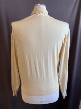 Mens, Pullover Sweater, SULKA, Cream, Cashmere, Silk, Solid, L, Polo, Ribbed Knit Collar Attached, Long Sleeves, Ribbed Knit Waistband/Cuff