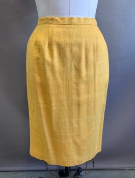 CHIRSTIAN DIOR, Sunflower Yellow, Linen, Solid, Knee Length, Straight Cut, 1" Wide Self Waistband, Vent at Center Back Hem, Center Back Zipper, 1980's-1990's High End