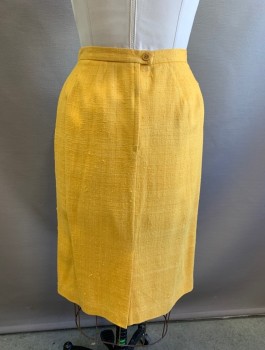 CHIRSTIAN DIOR, Sunflower Yellow, Linen, Solid, Knee Length, Straight Cut, 1" Wide Self Waistband, Vent at Center Back Hem, Center Back Zipper, 1980's-1990's High End