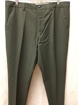 Mens, Suit, Pants, PAUL SMITH, Olive Green, Wool, Solid, 34/32, Flat Front, Zip Front, Belt Loops,