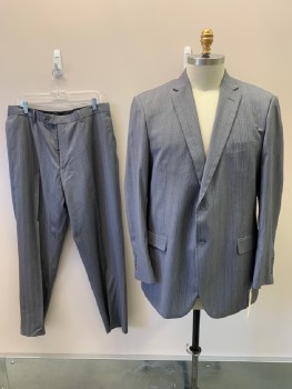GIORGIO FIORELLI, Gray, Lt Gray, Wool, Stripes, 2 Buttons, Notched Lapel, 3 Pockets, Multiples