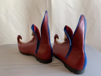 Mens, Historical Fiction Piece 2, SON OF SANDLAR, Royal Blue, Red, Gold, Leather, Rubber, Color Blocking, 10.5/1, Court Jester Motley, Handmade Leather Boots, Renaissance Fair Chic, Pull On