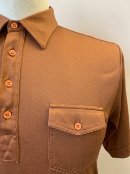 Mens, Polo Shirt, PROCELEBRITY, Bronze Metallic, Poly/Cotton, Solid, L, 4 Bttns, S/S, 1 Pckt,