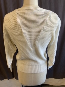 Womens, Sweater, FC LTD, Off White, Acrylic, Cotton, Solid, B 32, S, Round Neck, Front & Back Fishnet V, 3/4 Fishnet Sleeve. Sleeve & Waist Band