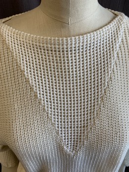 Womens, Sweater, FC LTD, Off White, Acrylic, Cotton, Solid, B 32, S, Round Neck, Front & Back Fishnet V, 3/4 Fishnet Sleeve. Sleeve & Waist Band