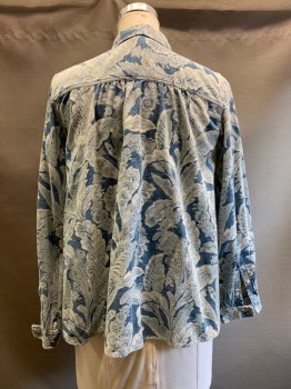 Womens, Casual Jacket, Anthropologia, French Blue, Off White, Cotton, Paint Splatter, M, L/S, Button Front, C.A., Chest Pocket, Corduroy Textured