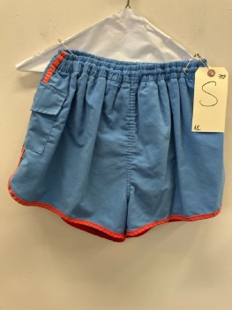 Mens, Swim Suit, NL, 28-30, S, Sky Blue with Red Trim, Polyester, Btn Flap Pkt On Side, Elastic Waist, *missing Btn