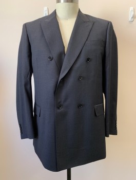 Mens, Suit, Jacket, MANTONI, Charcoal Gray, Wool, Solid, 6 Buttons, Double Breasted, Peaked Lapel, 3 Pockets